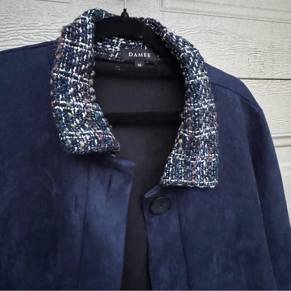 Navy Blazer with Tweed Accents - Picture 3 of 10